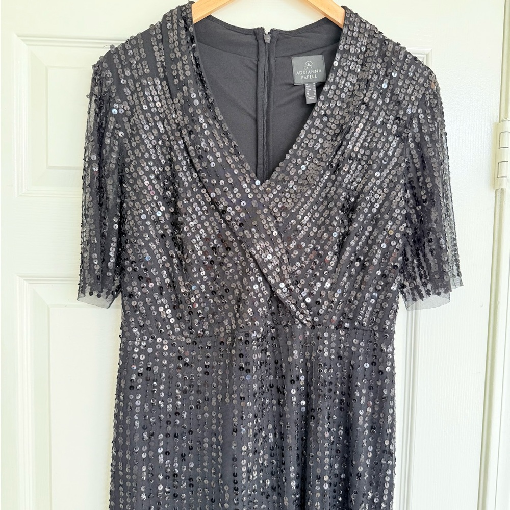 Adrianna Papell Tuxedo Sequin Gown Black Tie Size 10 - Picture 5 of 8